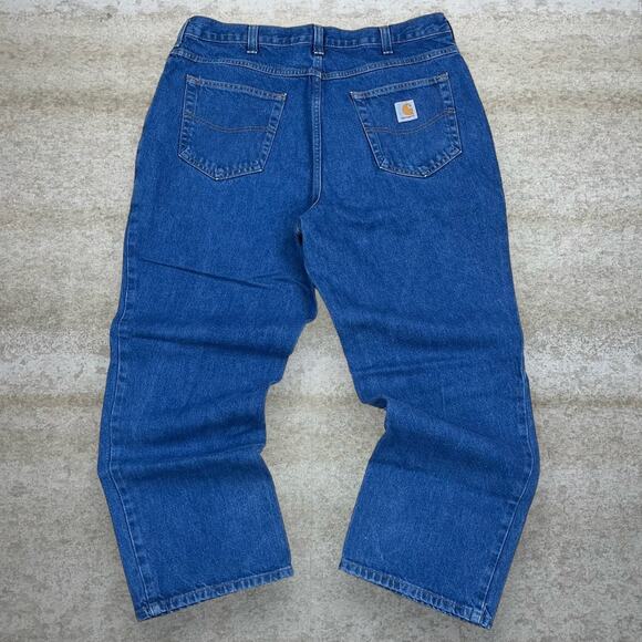 Carhartt Jeans Baggy Wide Leg Fit Dark Wash Denim White Logo - Picture 1 of 4